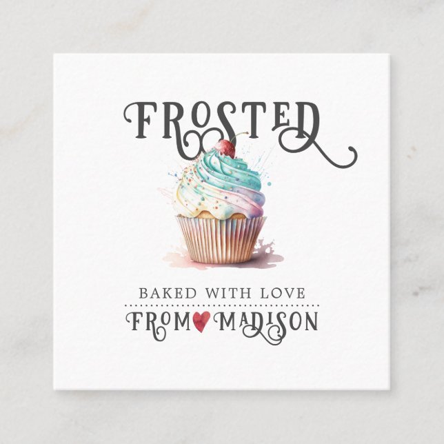 Elegant Baker's Logo Calligraphy Script Square Bus Square Business Card (Front)