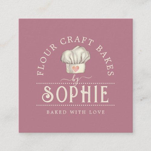 Elegant Bakers Logo Cream Dusty Pink Square Business Card