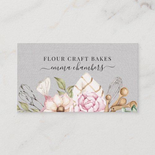 Elegant Bakers Tools Baker Pastry Chef Gray Linen Business Card