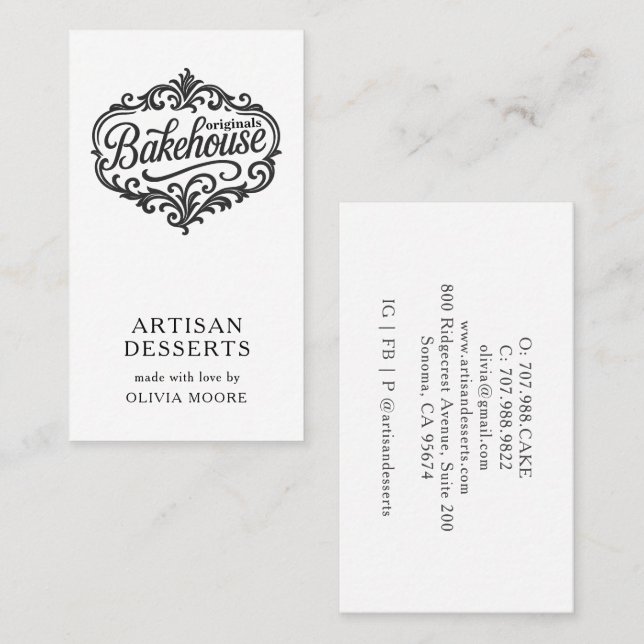 Elegant Bakery Baker Pastry Chef Business Card (Front/Back)