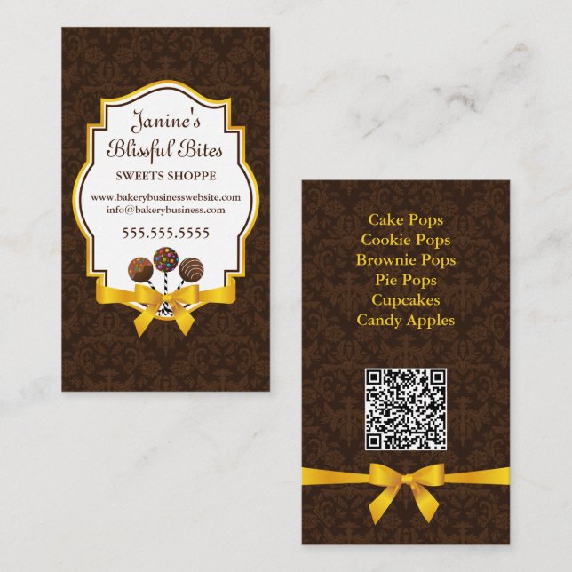 Elegant Bakery Cake Pops Sweets Business Card (Front/Back)