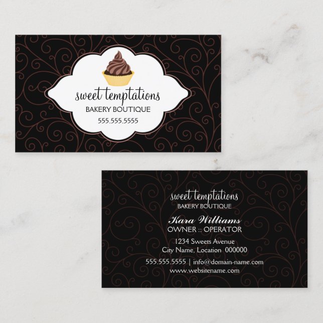 Elegant Bakery Cupcake Business Card (Front/Back)