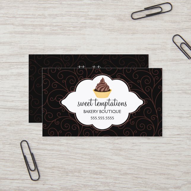 Elegant Bakery Cupcake Business Card (Front/Back In Situ)