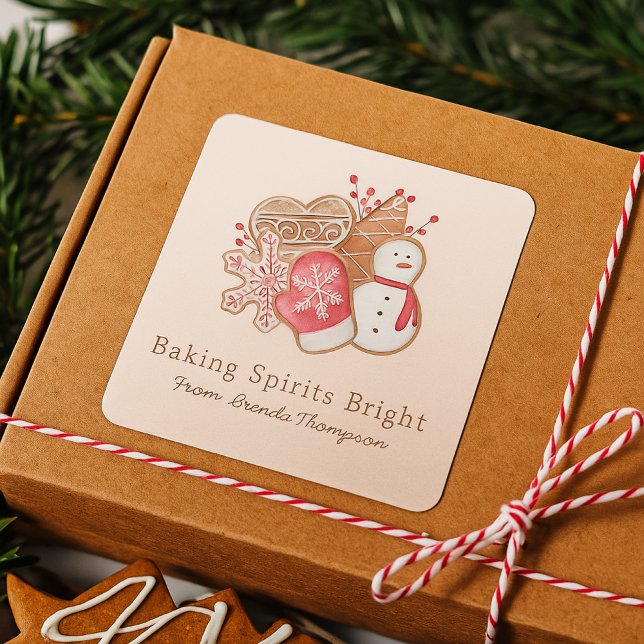 Elegant Baking Spirits Bright Christmas Cookie  Square Sticker (Creator Uploaded)