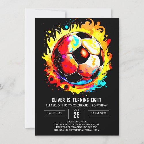 Elegant Ball Watercolor Soccer Birthday Invitation