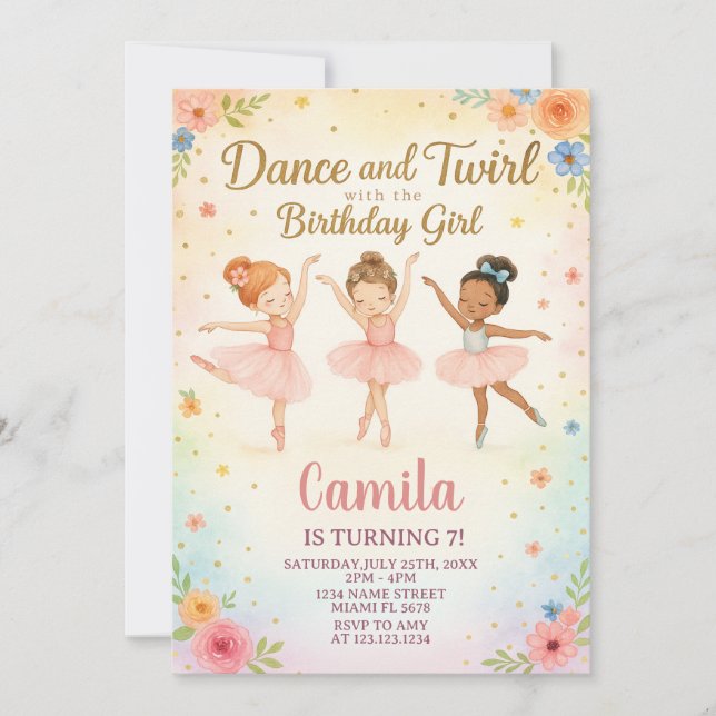 Elegant Ballerina Birthday Invitation (Front)