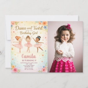 Elegant Ballerina Birthday Invitation with photo