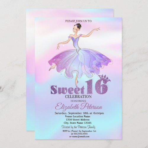 Elegant Ballerina Colorful Ombre Sweet 16 Invitation