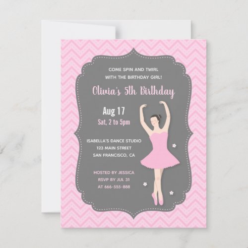Elegant Ballerina Girls Birthday Party Invitations