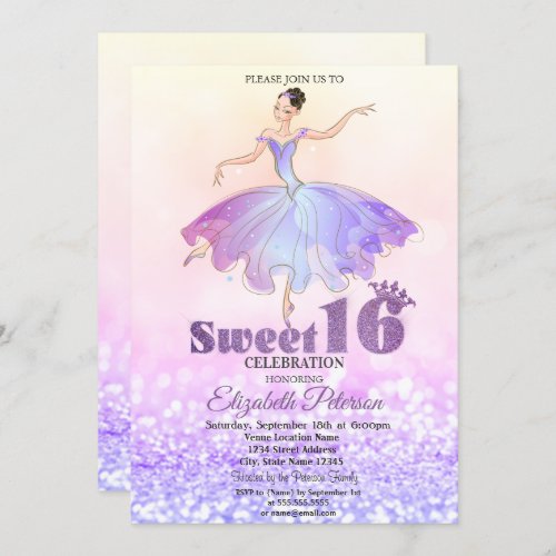 Elegant Ballerina Glitter Bokeh Sweet 16 Invitation