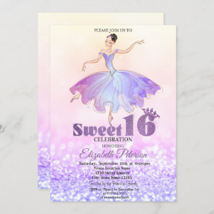 Elegant Ballerina Glitter Bokeh Sweet 16 Invitation