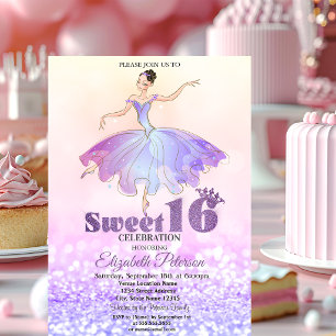 Elegant Ballerina Glitter Bokeh Sweet 16 Invitation