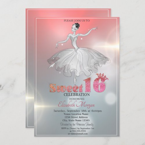 Elegant Ballerina Glitter Sweet 16 Invitation