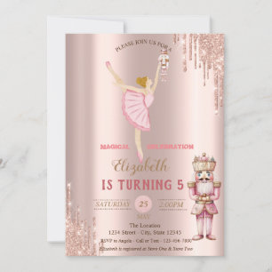 Elegant Ballerina Nutcracker Rose Gold Drips Invitation
