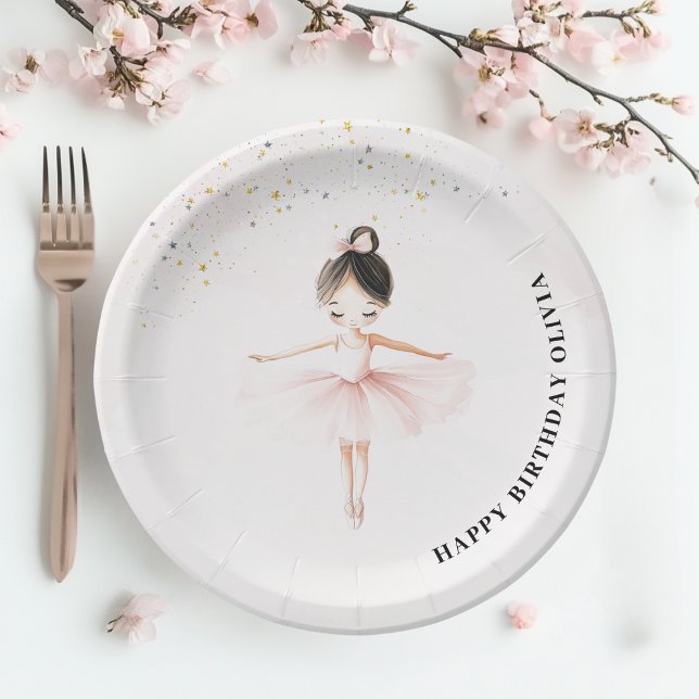 Elegant Ballerina Pink Birthday Paper Plates (Creator Uploaded)