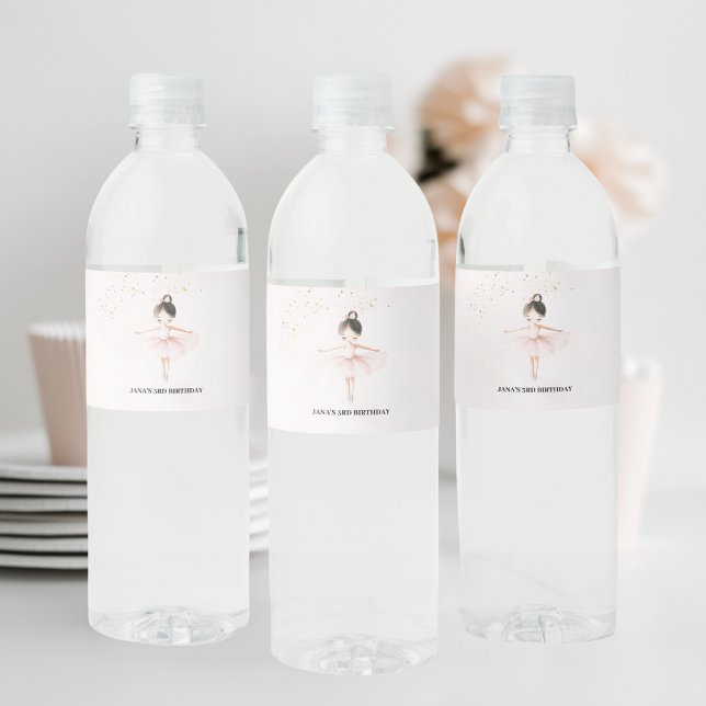 Elegant Ballerina Pink Birthday Water Bottle Label (Creator Uploaded)