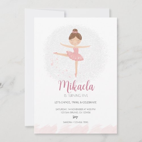 Elegant Ballerina Pink Girl Birthday  Invitation