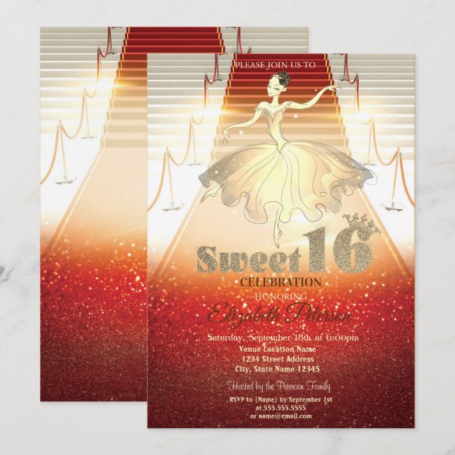 Elegant Ballerina Red Carpet Sweet 16 Invitation (Front/Back)