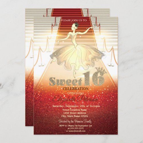 Elegant Ballerina Red Carpet Sweet 16 Invitation