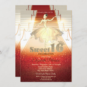 Elegant Ballerina Red Carpet Sweet 16 Invitation