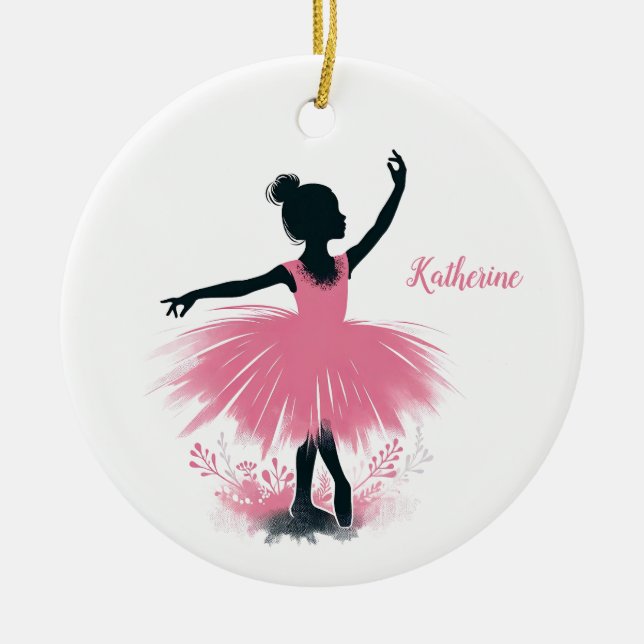 Elegant Ballerina Silhouette Ballet Christmas Ceramic Ornament (Front)