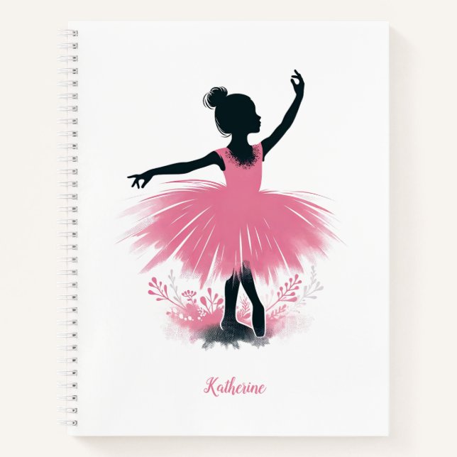 Elegant Ballerina Silhouette Ballet Notebook (Front)