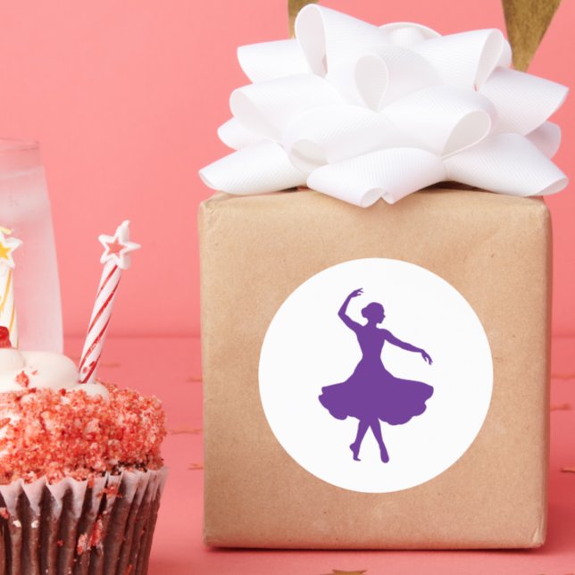 Elegant Ballerina Silhouette Purple Ballet Dancer Classic Round Sticker (Party)