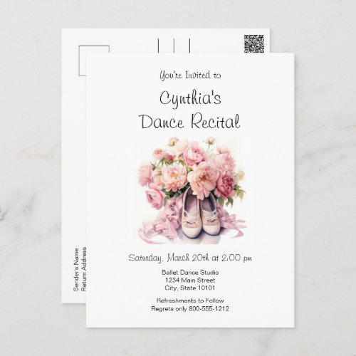 Elegant Ballet Dance Recital Invitation Postcard