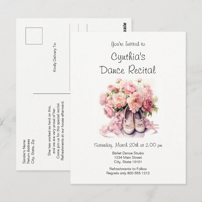 Elegant Ballet Dance Recital Invitation Postcard (Front/Back)