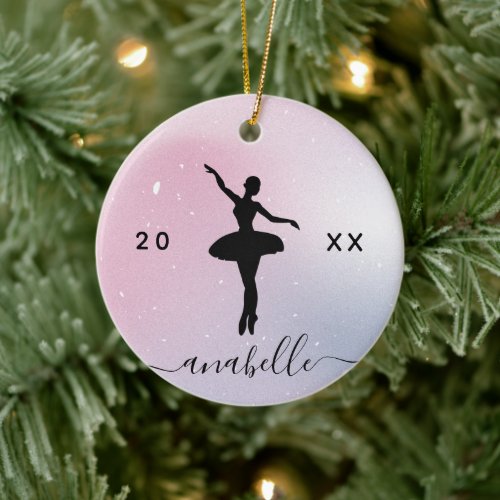 Elegant Ballet Dancer Cute Ballerina Pink Gradient Ceramic Ornament