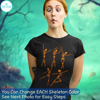 Elegant ballet dancing skeleton orange Halloween