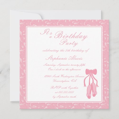 Elegant ballet slippers birthday party invitation