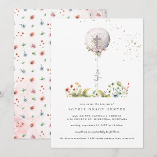 Elegant Balloon Floral Baptism Invitation