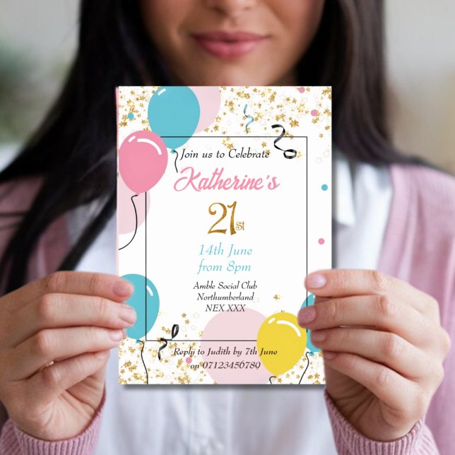 Elegant Balloons 21st Birthday Invitation (Creator Uploaded)