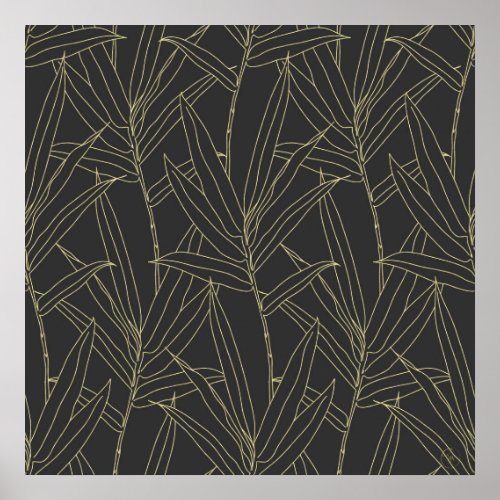 Elegant bamboo foliage gold strokes design poster