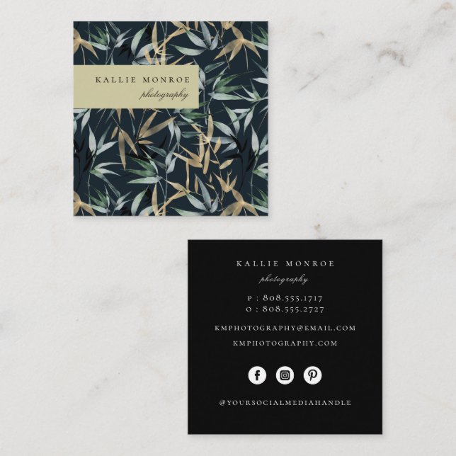 Elegant Bamboo Foliage Square Business Card (Front/Back)