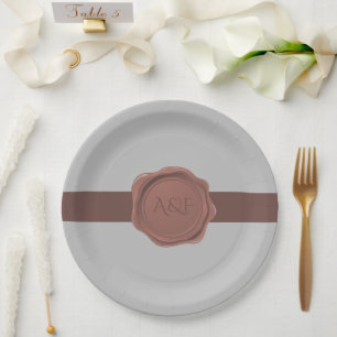 Elegant Band and Seal Monogram Paper Plates