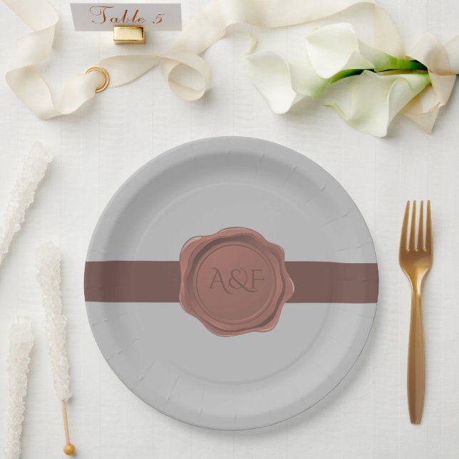 Elegant Band and Seal Monogram Paper Plates (Wedding)