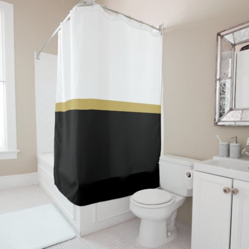 Elegant Banded Bright White Black Color Block Shower Curtain