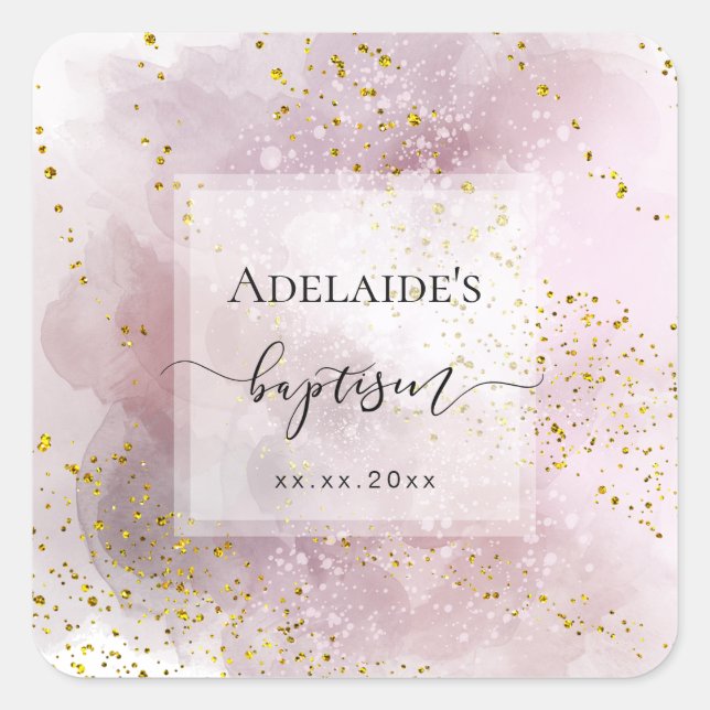 elegant baptism baby girl square sticker (Front)
