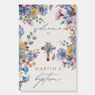 Elegant Baptism Blue Cross Welcome Sign