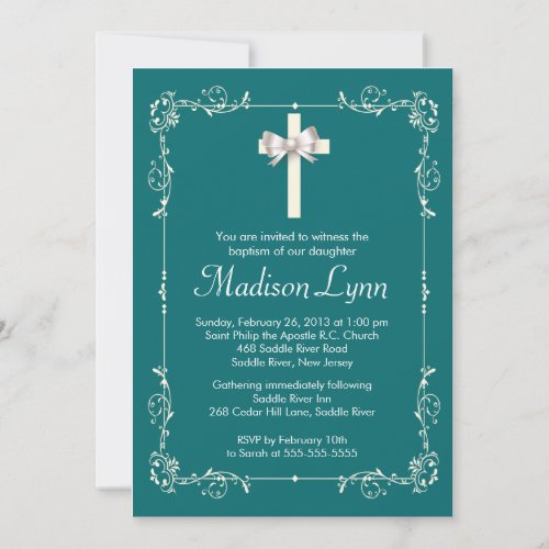 Elegant Baptism | Christening Elegant Cross Custom Announcement
