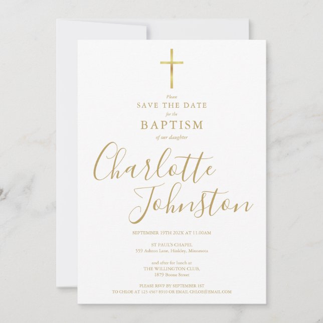 Elegant Baptism Christening Gold Signature Photo Save The Date