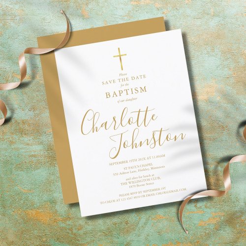 Elegant Baptism Christening Gold Signature Script Announcement Postcard
