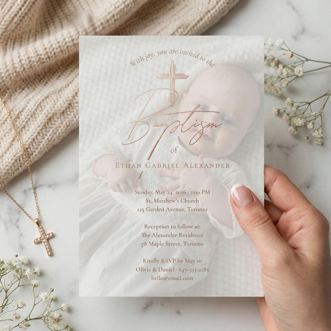 Elegant Baptism Christening Religious Cross Photo Foil Invitation (Elegant Baptism Christening Religious Cross Photo Foil Invitation)