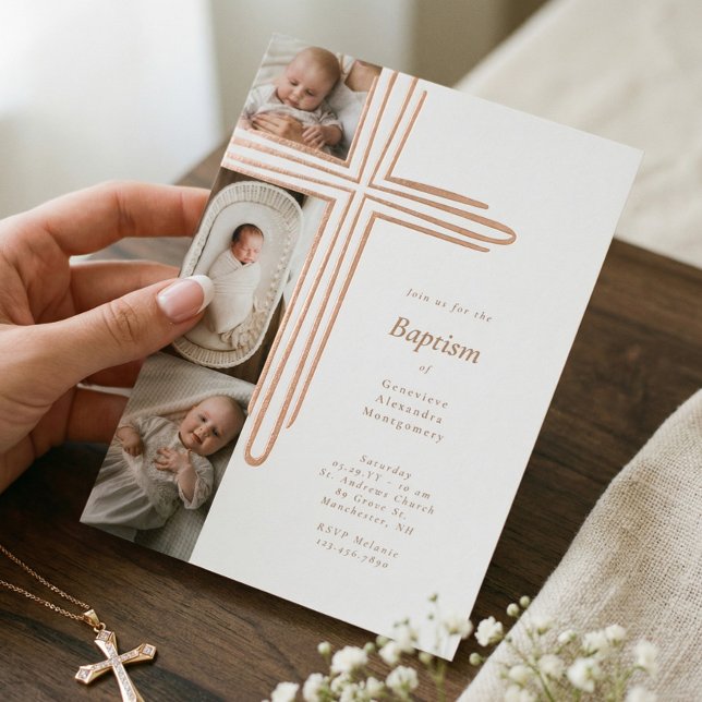 Elegant Baptism Christening Religious Cross Photo Foil Invitation (Elegant Baptism Christening Religious Cross Photo Foil Invitation)