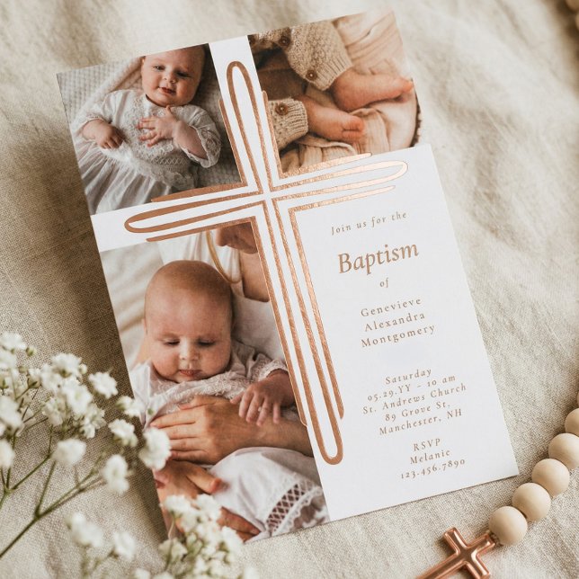 Elegant Baptism Christening Religious Photo Cross Foil Invitation (Elegant Baptism Christening Religious Photo Cross Foil Invitation)