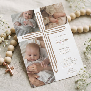 Elegant Baptism Christening Religious Photo Cross Invitation