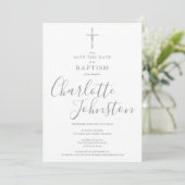 Elegant Baptism Christening Silver Signature Save The Date (Standing Front)