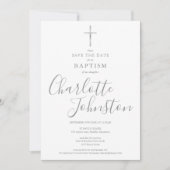 Elegant Baptism Christening Silver Signature Save The Date (Front)